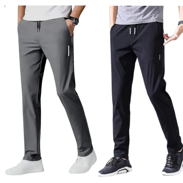 COMBO OF 2 MEN'S SPORTS REGULAR FIT COOL PANTS WITH TWO SIDE POCKETS ( BLACK + GREY )